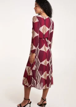 Blue Vanilla Red Wrap Front Pleated Geometric Maxi Dress