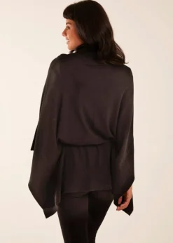 Blue Vanilla Roll Neck Drawstring Poncho