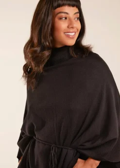 Blue Vanilla Roll Neck Drawstring Poncho