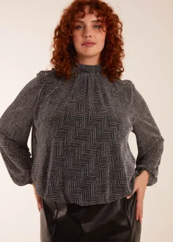 Blue Vanilla Silver Curve Puffball High Neck Top