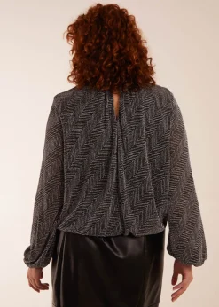 Blue Vanilla Silver Curve Puffball High Neck Top