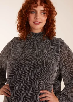 Blue Vanilla Silver Curve Puffball High Neck Top