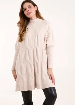 Blue Vanilla Stone Stand Neck Big Cable Jumper