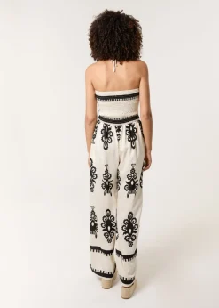 Blue Vanilla Stone Strapless Shirred Waist Jumpsuit