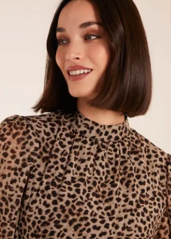 Blue Vanilla Tan High Neck Wrap Midi Dress