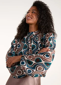 Blue Vanilla Teal High Neck Puffball Top