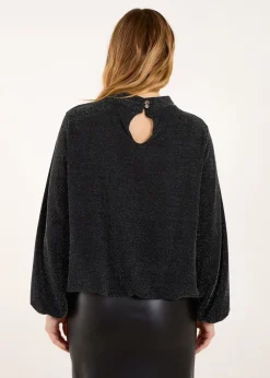 Blue Vanilla Teal Metallic High Neck Puffball Top