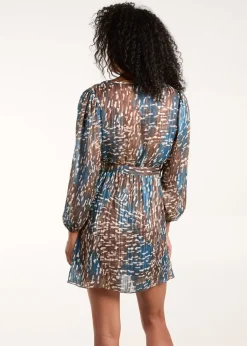 Blue Vanilla Teal Metallic Chiffon Crossover Dress