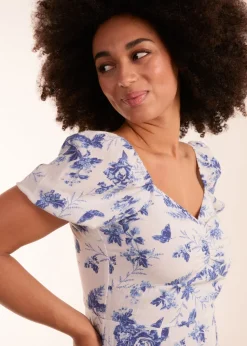 Blue Vanilla White Puff Sleeve Midi Dress With Side Split