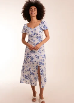 Blue Vanilla White Puff Sleeve Midi Dress With Side Split