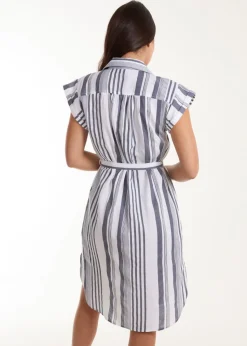 Blue Vanilla White Stripe Button Front Shirt Dress