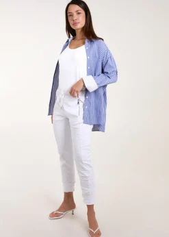 Blue Vanilla White Zip Drawstring Trousers