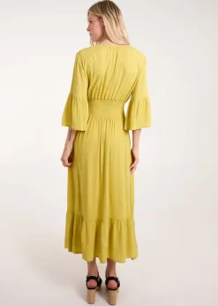 Blue Vanilla Yellow Shirred Empire Bust Dress