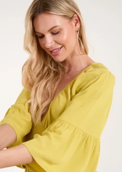 Blue Vanilla Yellow Shirred Empire Bust Dress