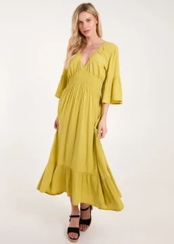 Blue Vanilla Yellow Shirred Empire Bust Dress