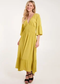 Blue Vanilla Yellow Shirred Empire Bust Dress