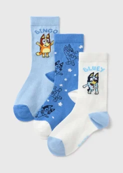 Bluey 3 Pack Kids Blue Socks (Younger 6-Older 6.5)