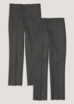 Boys 2 Pack Grey Slim Fit Long Length School Trousers (3-16yrs)