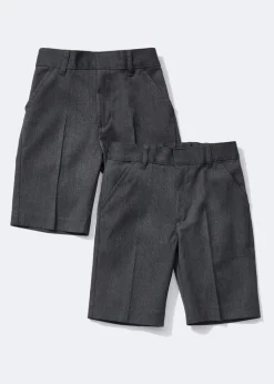 Boys 2 Pack Grey Slim Fit School Shorts (3-13yrs)
