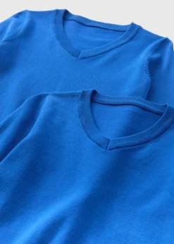Boys 2 Pack Royal Blue V Neck Knit School Jumper (3-13yrs)