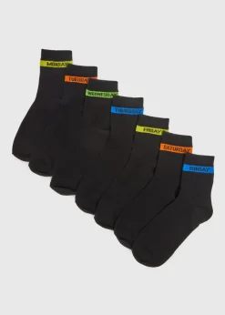 Boys Black 7 Pack Week Socks (Younger 6-Older 6.5)