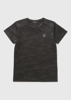 Boys Black Camo Jacquard T-Shirt (7-15yrs)