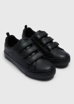Boys Black Triple Strap School Shoes (Younger 10-Older 6)