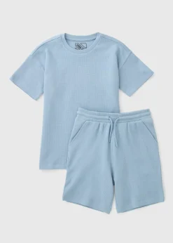 Boys Blue Waffle Top & Shorts Set (7-15yrs)