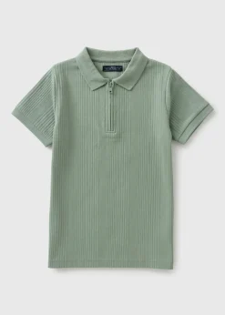Boys Green Ribbed Polo Top (7-15yrs)