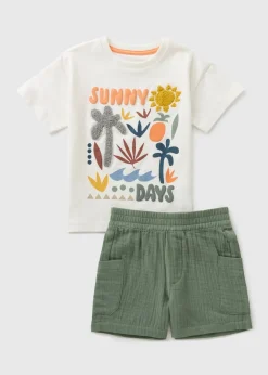 Boys Khaki Sunny Days Top & Shorts (1-7yrs)