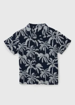 Boys Navy Palm Print Shirt (1-7yrs)