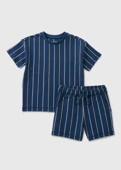 Boys Navy Stripe Textured T-Shirt & Shorts Set (1-7yrs)