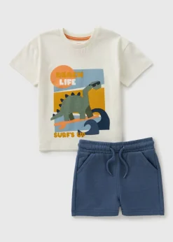 Boys Navy Surf Dino Top & Shorts Set (1-7yrs)