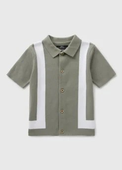 Boys Sage Green Panel Detail Knitted Shirt (1-7yrs)
