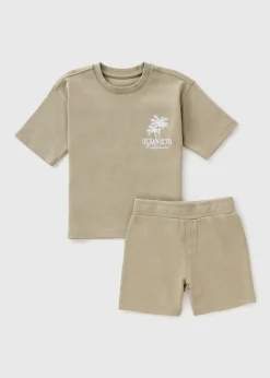 Boys Stone Palm Top & Shorts Set (1-7yrs)