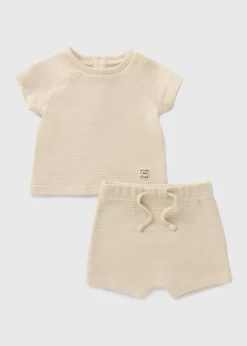 Boys Stone Ribbed T-Shirt & Shorts Set (Newborn-23mths)