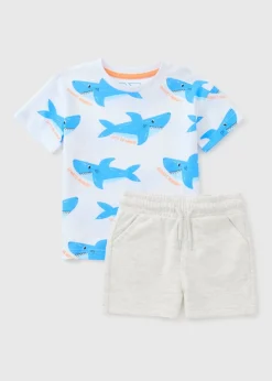 Boys White Shark Top & Shorts Set (1-7yrs)