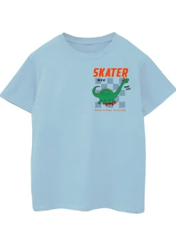 Brands In Dinosaur Skater Kids Light Blue T-Shirt (3-13 Years)