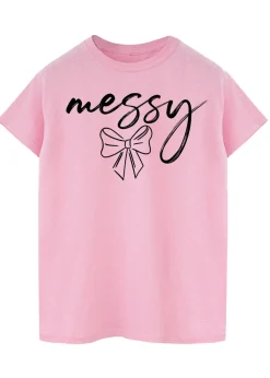 Brands In Messy Bow Pink Boyfriend Fit T-Shirt
