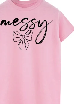 Brands In Messy Bow Pink Boyfriend Fit T-Shirt