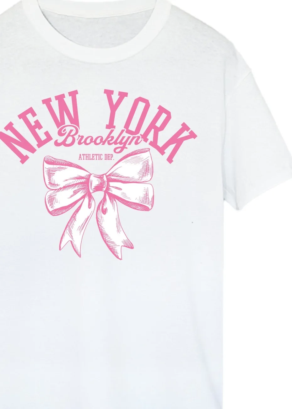Brands In New York Brooklyn Bow White Boyfriend Fit T Shirt