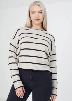 Brave Soul Beige Fine Stripe Lightweight Knitted Jumper
