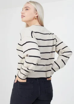 Brave Soul Beige Fine Stripe Lightweight Knitted Jumper