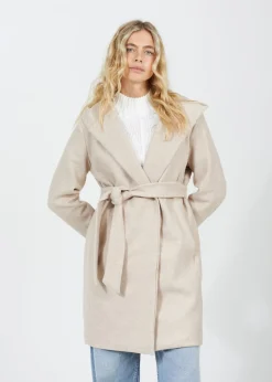 Brave Soul Beige Longline Hooded Coat with Belt