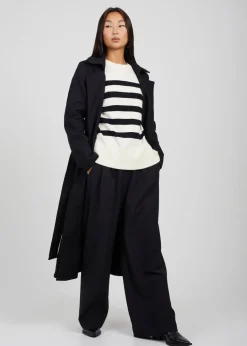 Brave Soul Black & Ivory Striped Loose Fit Jumper with Wide Sleeves