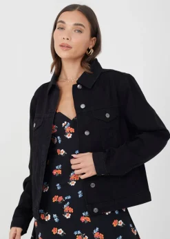 Brave Soul Black Blooms Western Style Denim Jacket