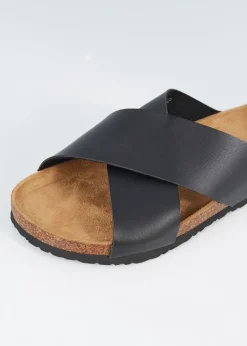 Brave Soul Black Crossover Strap Sandals