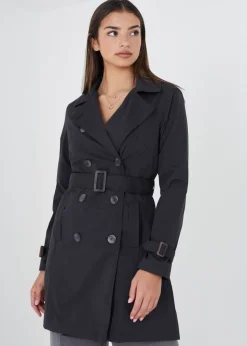 Brave Soul Black Double Breasted Short Trench Coat