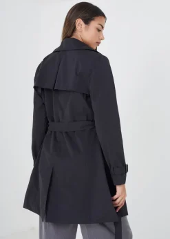 Brave Soul Black Double Breasted Short Trench Coat