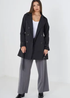 Brave Soul Black Double Breasted Short Trench Coat